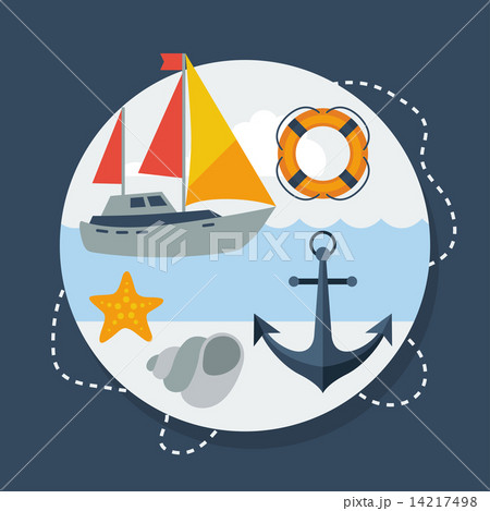 Card with marine symbols in flat design style Card with marine symbols in flat design style 14217498