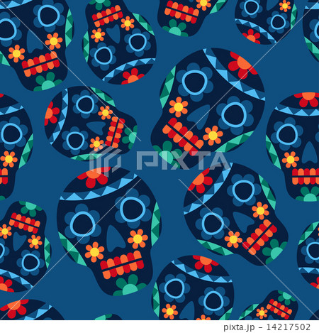 Mexican seamless pattern with skulls in native style 14217502