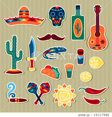 Collection of mexican stickers in native style 14217980