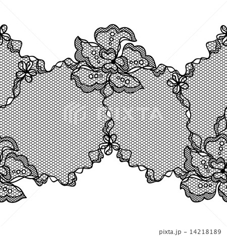 Lace fabric seamless border with abstact flowers. 14218189