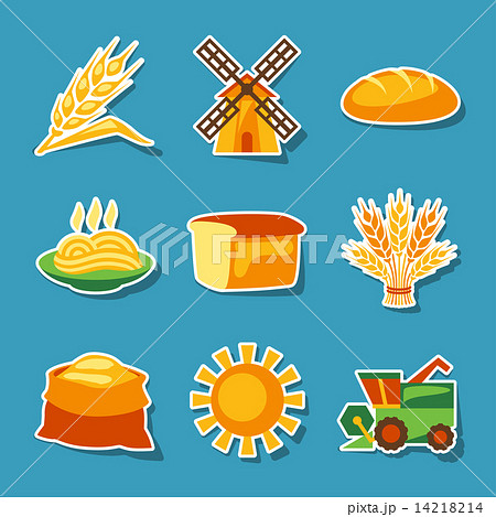 Cereal cultivation and farming sticker icon set Cereal cultivation and farming sticker icon set 14218214