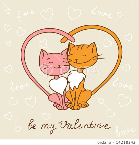 Valentine's day love postcard with hand drawn cats. 14218342