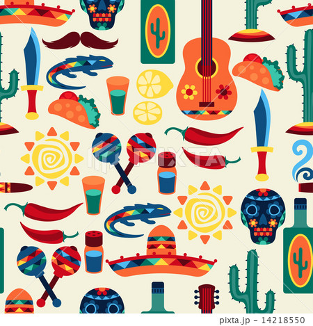 Mexican Seamless Pattern With Icons In Native のイラスト素材