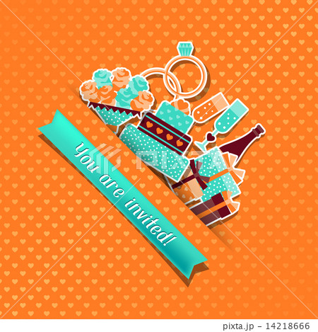Wedding invitation card with stickers in retro style. 14218666