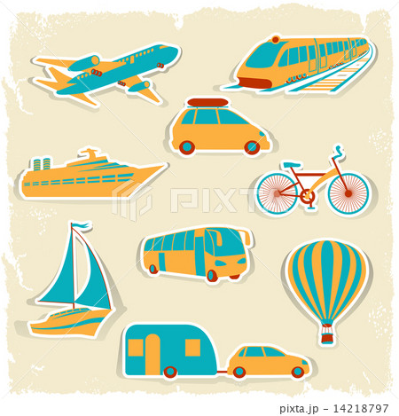 Set of tourist transport stickers. 14218797