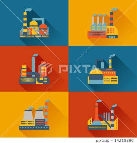 Industrial factory buildings in flat design style. 14218890