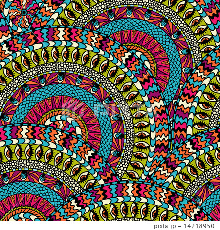 Colorful ethnicity round ornament, vector seamless pattern. 14218950