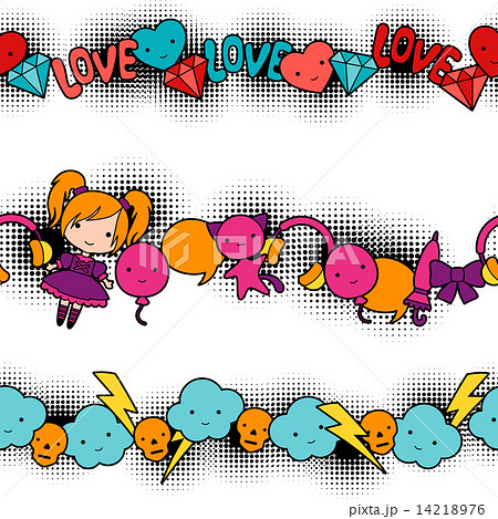 Seamless kawaii child patterns with cute doodles. 14218976