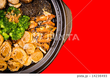 Chinese styled Abalone mixed dish. Also known as "Poon Choy" in Chinese. Isolated in Red. Chinese styled Abalone mixed dish. Also known as "Poon Choy" in Chinese. Isolated in Red. 14236493