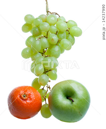 Cluster of grapes in water drops and apple.. Cluster of grapes in water drops and apple.. 14237990