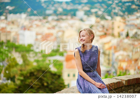 Young woman on Le Suquet hill in Cannes, France 14238007