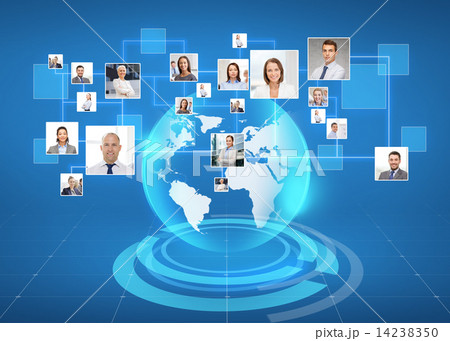 pictures of businesspeople over world map 14238350