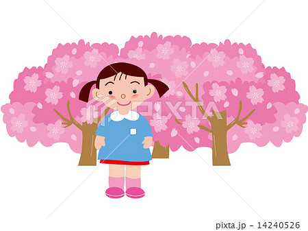 満開の桜と女の子の園児 14240526