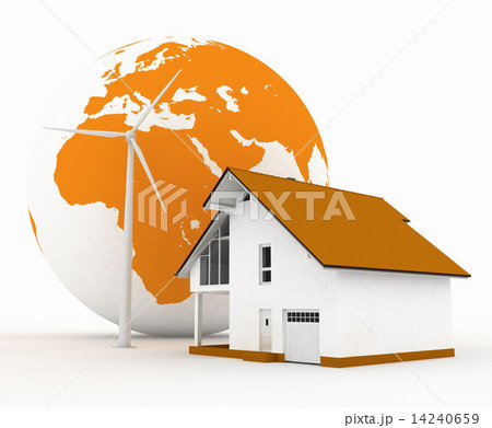Eco house with wind turbine, environmentally friendly Eco house with wind turbine, environmentally friendly 14240659
