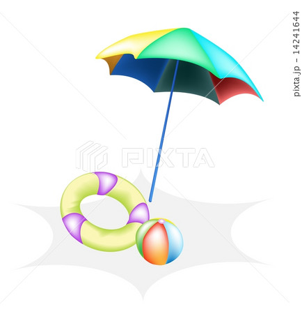 Illustration of Beach Ball with Inflatable Ring and Umbrella 14241644