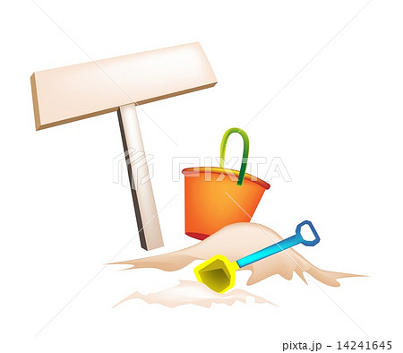 Illustration of Beach Bucket and Wooden Placard 14241645
