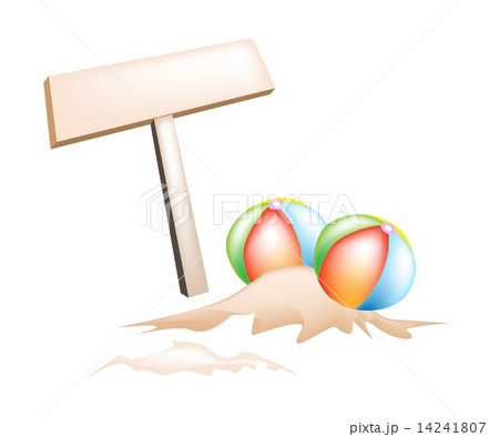 Illustration of Beach Balls and Wooden Placard 14241807
