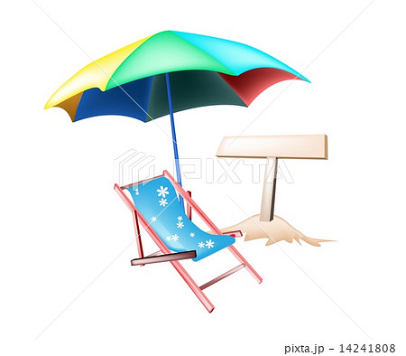 Illustration of Beach Chair and Wooden Placard 14241808