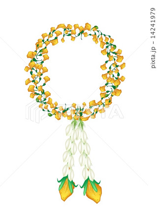 Fresh Jasmine Flowers with Yellow Padauk Flower Garland 14241979