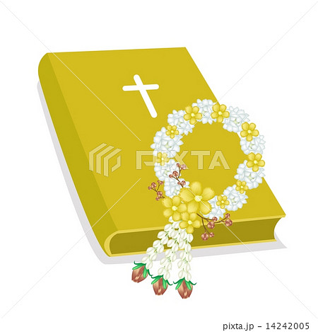 Holy Bible with Wooden Cross and Flower Garland Holy Bible with Wooden Cross and Flower Garland 14242005