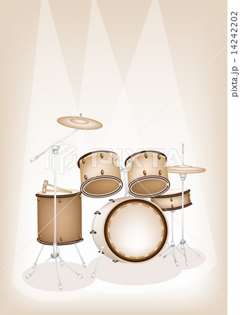 A Beautiful Drum Kit On Brown Stage Backgroundのイラスト素材