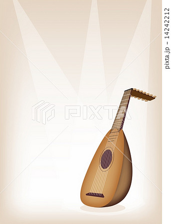 A Beautiful Antique Lute on Brown Stage Background A Beautiful Antique Lute on Brown Stage Background 14242212