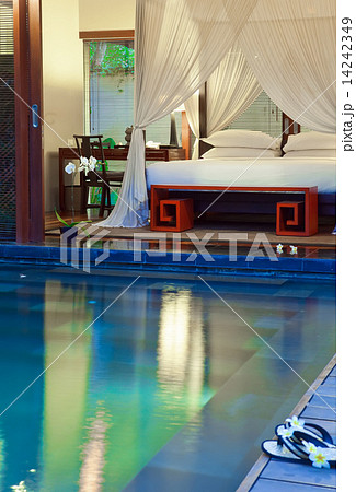 Beach beds for rest at the pool.. Beach beds for rest at the pool.. 14242349
