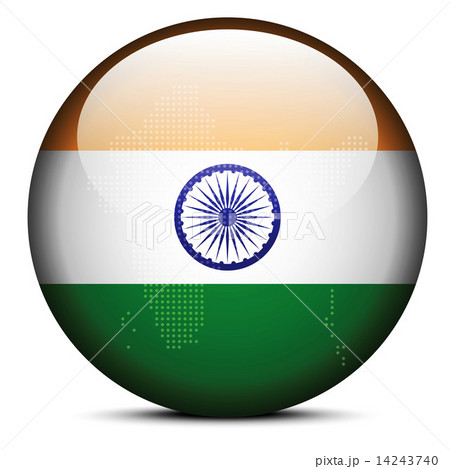 Map with Dot Pattern on flag button of  India 14243740