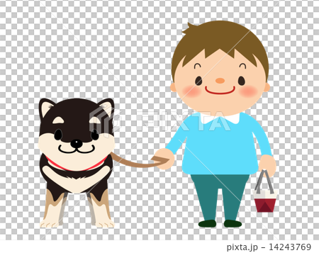 男の子 柴犬とお散歩のイラスト素材 14243769 Pixta