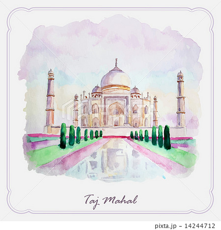 Watercolor Taj Mahal picture. Greeting card Watercolor Taj Mahal picture. Greeting card 14244712