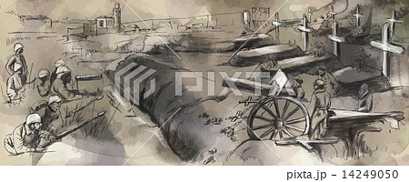 The fighting in the trenches - Hand drawn vector illustration 14249050