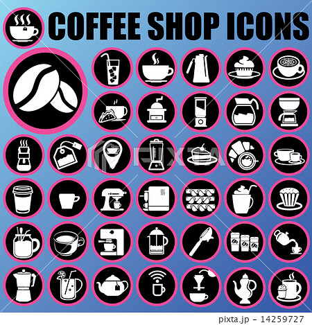 coffee shop icons in circle 14259727