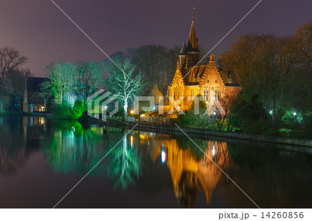 Fairytale night landscape at Lake Minnewater in Bruges, Belgium 14260856