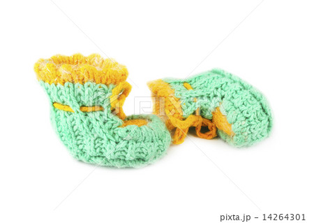 Baby green knitted booties Baby green knitted booties 14264301