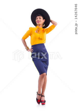 Model wearing fashionable clothing on white Model wearing fashionable clothing on white 14267646