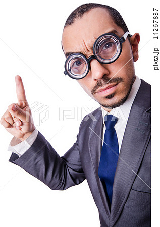 Funny nerd businessman isolated on white 14267837