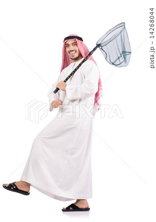 Arab businessman with catching net on white Arab businessman with catching net on white 14268044
