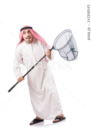 Arab businessman with catching net on white Arab businessman with catching net on white 14268045