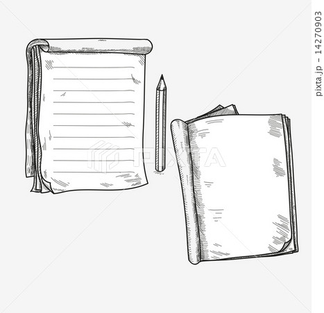Hand drawn doodle sketch open notebook, clear page, template for notes memo notice comic book scrapb 14270903