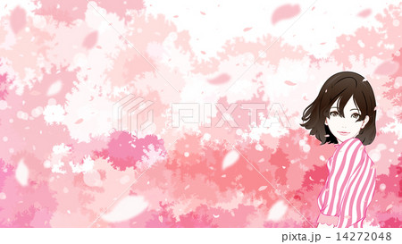 女性 桜 微笑のイラスト素材