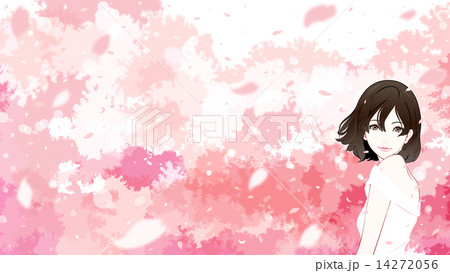 女性 桜 微笑のイラスト素材