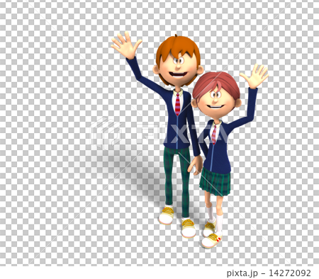 手を振る仲良しカップル 学生 男女 3DCGイラスト素材  手を振る仲良しカップル 学生 男女 3DCGイラスト素材  14272092