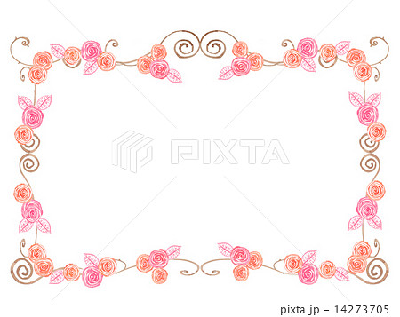 蔓 フレーム 額 ツル ツタ バラ 花柄 ロマンティック 花 フローラル 蔦 葉 植物 枠 飾 のイラスト素材