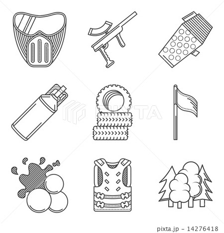 Black line icons vector collection of paintball equipment 14276418