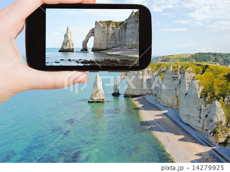 tourist taking photo of english channel with cliff tourist taking photo of english channel with cliff 14279925