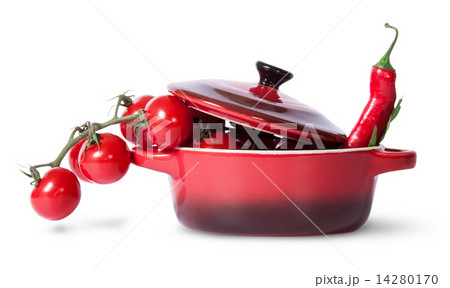 Cherry tomatoes with parsley and chili in saucepan Cherry tomatoes with parsley and chili in saucepan 14280170