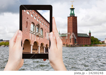 tourist taking photo of Stockholm City Hall 14280248