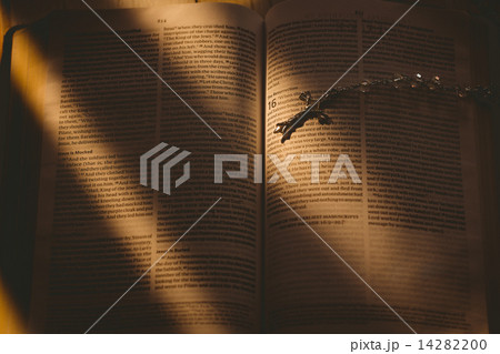 Open bible and silver crucifix 14282200