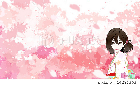 着物　女性　桜　微笑 14285303