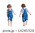 Happy little boy running. Front and rear view. 14285328